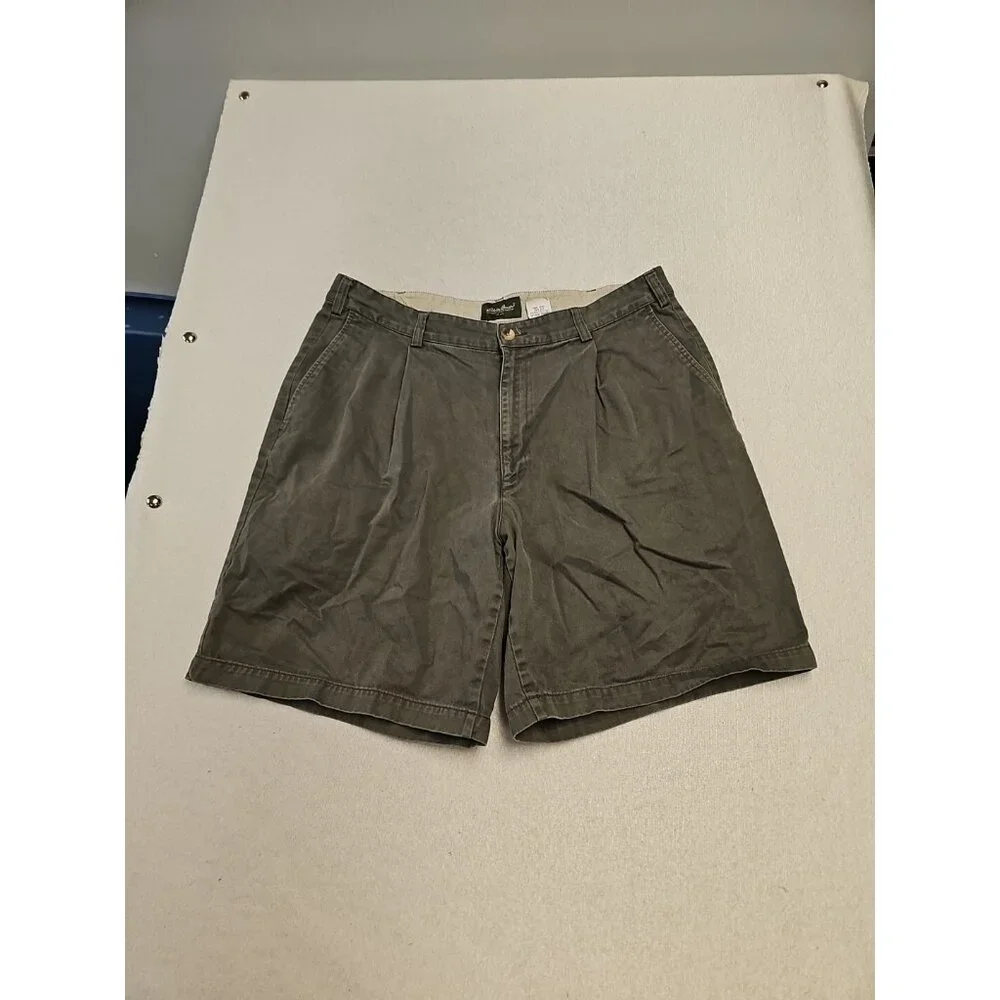 Eddie Bauer Mens 38 Pleated Cotton Twill Shorts Olive‎ Green Outdoor Chino 8.5in